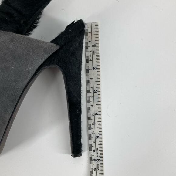 Aperlai Paris Womens Black Gray Tan Leather Pony Peep Toe Heels Size 38 1/2 - Picture 16 of 16